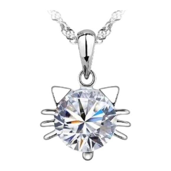 925 Sterling Silver Cat Jewelry Set – CZ Pendant Necklace & Earring - Picture 2 of 13
